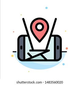 Map, Mobile, Location, Technology Abstract Flat Color Icon Template