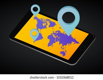 Map. Mobile world map. Vector illustration.