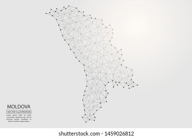 A map of Moldavia consisting of 3D triangles, lines, points, and connections. Vector illustration of the EPS 10.