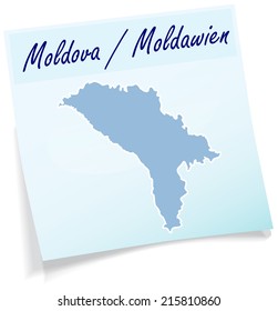 Map of moldavia as sticky note in blue