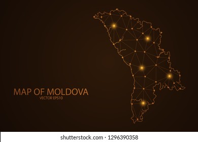 Map of Moldova - Abstract mash line and point scales on dark background. 3D mesh polygonal network connections.Vector illustration eps 10. 