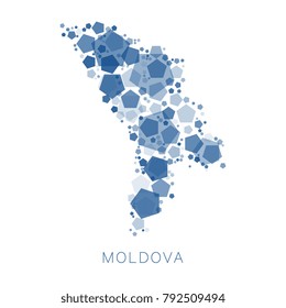 map of Moldova filled with abstract mosaic of pentagons of different sizes and degrees of transparency