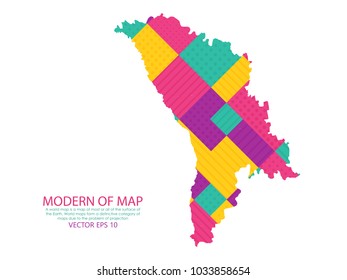 Map of Moldova - Modern Geometric dots and lines background, colorful carving art - blue, yellow and Purple. Vector illustration eps 10.