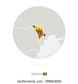 Map of Moldova and national flag in a circle. Moldova map contour with flag. Vector Illustration.