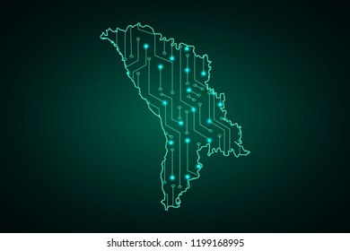 Map of Moldova, network line, design sphere, dot and structure on dark background with Map Moldova, Circuit board. Vector illustration. Eps 10