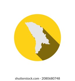 Map of Moldova on yellow circle with long shadow