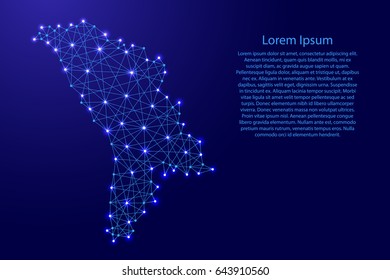 Map of Moldova from polygonal blue lines and glowing stars vector illustration