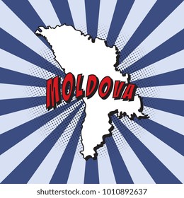 map of moldova in pop art style with name of country, dotted shadows and radial lines