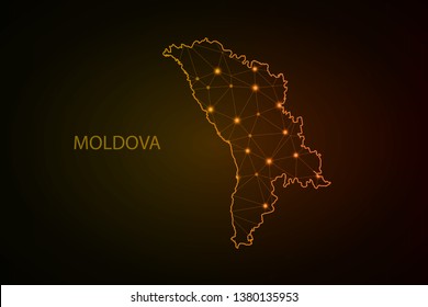 Map of Moldova. Wire frame 3D mesh polygonal network line, design sphere, dot and structure. communications map of Moldova. Vector Illustration EPS10. - Vector - Vector