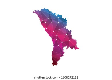 Map of Moldova. Wire frame 3D mesh polygonal network line, design sphere, dot and structure. communications map of Moldova. Vector Illustration EPS10.