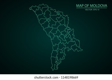 Map of  Moldova,Green map on dark background of map of  Moldova symbol for your web site design map. Vector illustration eps 10.