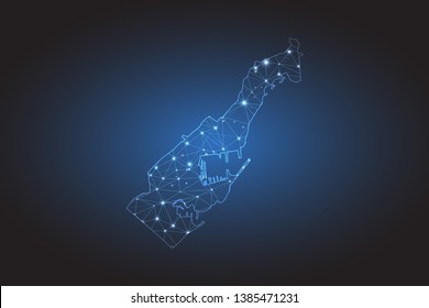 Map of Monaco - Abstract mash line and point scales on circuit dark background. Wire frame 3D mesh polygonal network line, design sphere, dot and structure. Vector illustration eps 10.