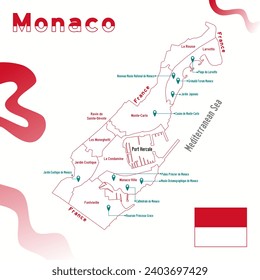 Map of Monaco - Brazil - Vector map of Monaco with its districts and main tourist attractions.