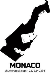  Map of MONACO country in black. With the caption of the country name " MONACO".