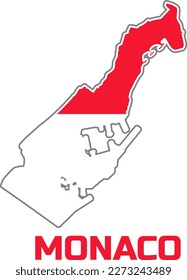  The map of the MONACO country in the colors of the MONACO country flag.  With the caption of the name of the country "MONACO".