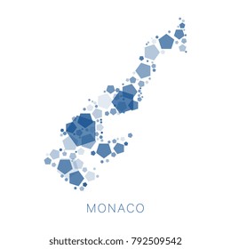 map of Monaco filled with abstract mosaic of pentagons of different sizes and degrees of transparency