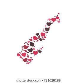 map of monaco filled with hearts of different sizes and colors