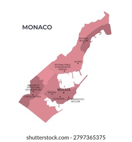Map of MONACO with Regions Borders and Famous Cities