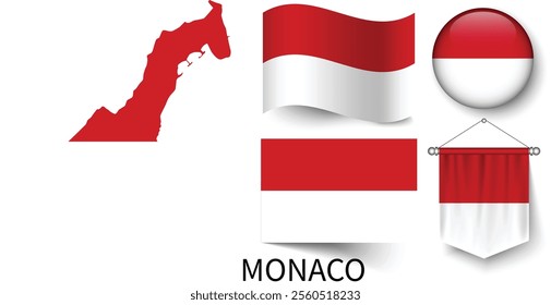 Map of Monaco and the various flags of Monaco