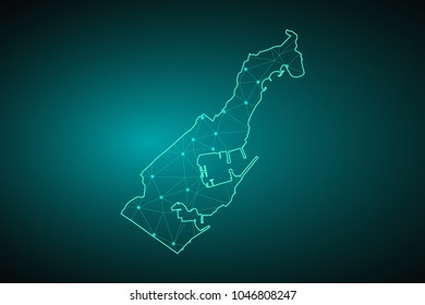 Map of Monaco. Wire frame 3D mesh polygonal network line, design sphere, dot and structure. communications map of Monaco. Vector Illustration EPS10.