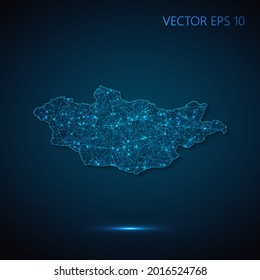 Karte der Mongolei abstrakte Illustration der globalen sozialen Kommunikation, polygonale Karte mit Verbindungspunkten und Linien. Vektorgrafik eps10.