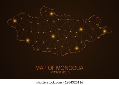 Map of Mongolia - Abstract mash line and point scales on dark background. 3D mesh polygonal network connections.Vector illustration eps 10. 