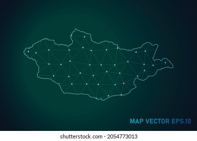 Mapa de mongolia - Resumen de la línea de purga y las escalas de puntos sobre el fondo de gradiente oscuro. Línea de red poligonal, esfera de diseño, punto y estructura de malla 3D del marco de cables. Ilustración vectorial eps 10.