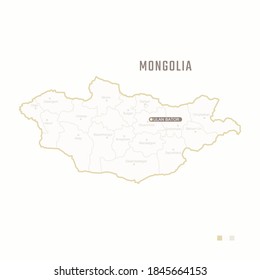 Map of Mongolia with border, cities and capital Ulan Bator. Each city has separately for your design. Vector Illustration