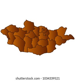 Map of Mongolia- Map of the city and each border separately. Brown Gold. Vector Illustration eps. 10    