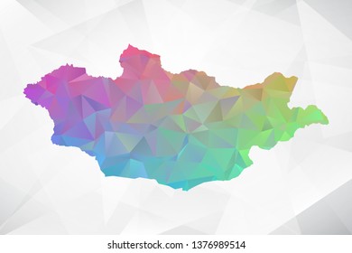 Map of Mongolia. Colorful Geometric Rumpled Triangular , Polygonal Design For Your . Vector illustration eps 10.