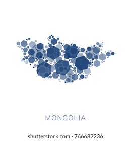 map of mongolia filled with mosaic of hexagons of different sizes and degrees of transparency