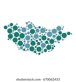 map of mongolia filled with two colors circles of different sizes isolated on a white background