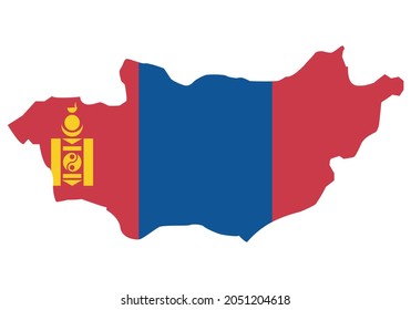 
Map of Mongolia with its flag on white background