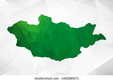 Map of Mongolia - Green Geometric Rumpled Triangular , Polygonal Design For Your . Vector illustration eps 10.