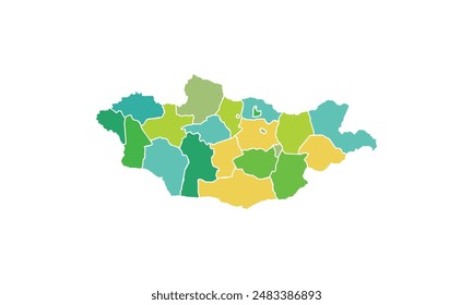 Map of Mongolia isolated modern colorful style. for website layouts, background, education, precise, customizable, Travel worldwide, map silhouette backdrop, earth geography, political, reports. 