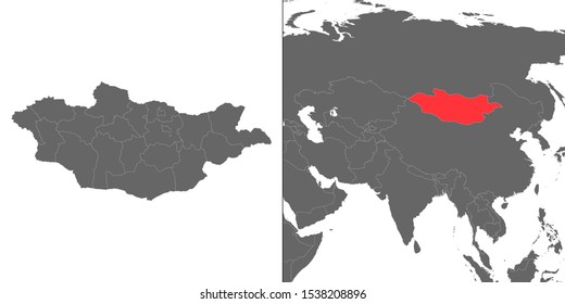 Map of Mongolia with location on asian map