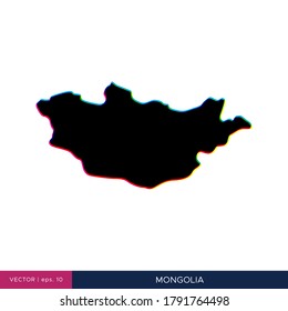 Map of Mongolia in multicolor style on the border vector design template