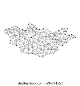 Map of Mongolia from polygonal black lines and dots of vector illustration