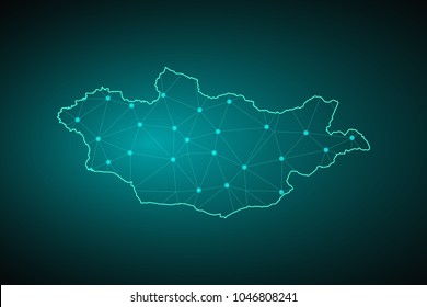 Map of Mongolia. Wire frame 3D mesh polygonal network line, design sphere, dot and structure. communications map of Mongolia. Vector Illustration EPS10.
