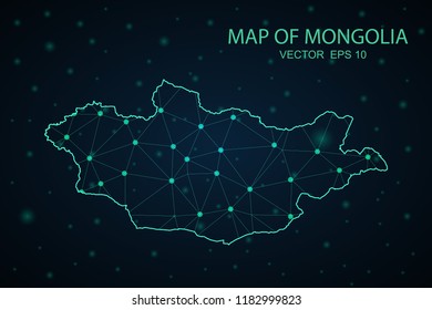 Map Mongolia. Wire Frame 3D mesh polygonal network line, design sphere,Mongolia map on dark background. Vector illustration eps 10.