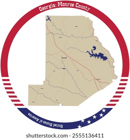 Map of Monroe County in Georgia, USA arranged in a circle.