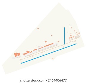 Karte von Monsenor Oscar Arnulfo Romero International Airport (El Salvador). IATA-Code: SAL. Flughafenschema mit Start- und Landebahnen, Rollbahnen, Vorfeld, Parkplätzen und Gebäuden. Kartendaten von OpenStreetMap.