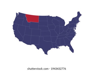 Map of Montana. The map is colored in the colors of the US flag. Map shows the location of Montana in the USA. This file is appropriate for digital editing and prints of all sizes.