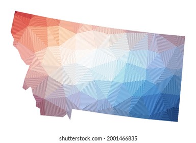 Map of Montana. Low poly illustration of the US state. Geometric design with stripes. Technology, internet, network concept. Vector illustration.