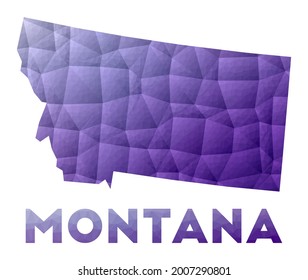 Map of Montana. Low poly illustration of the US state. Purple geometric design. Polygonal vector illustration.