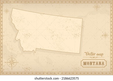 Mapa de Montana en estilo antiguo, gráficos marrones en estilo retro de fantasía