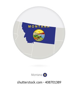 Map of Montana State and flag in a circle. Montana US State map contour with flag. Vector Illustration.