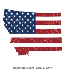 Map of Montana State with inside US flag