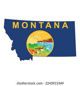 Map of the Montana state with its official flag isolated on white background. Vector illustration