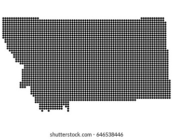 Map of Montana state print. White background, black dots. Vector illustration.